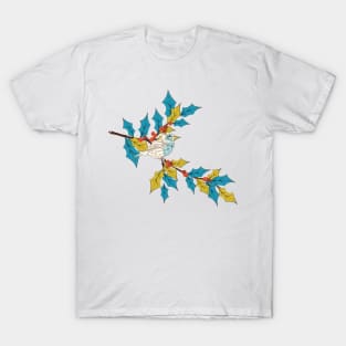 Cute Bird on a Holly Branch T-Shirt